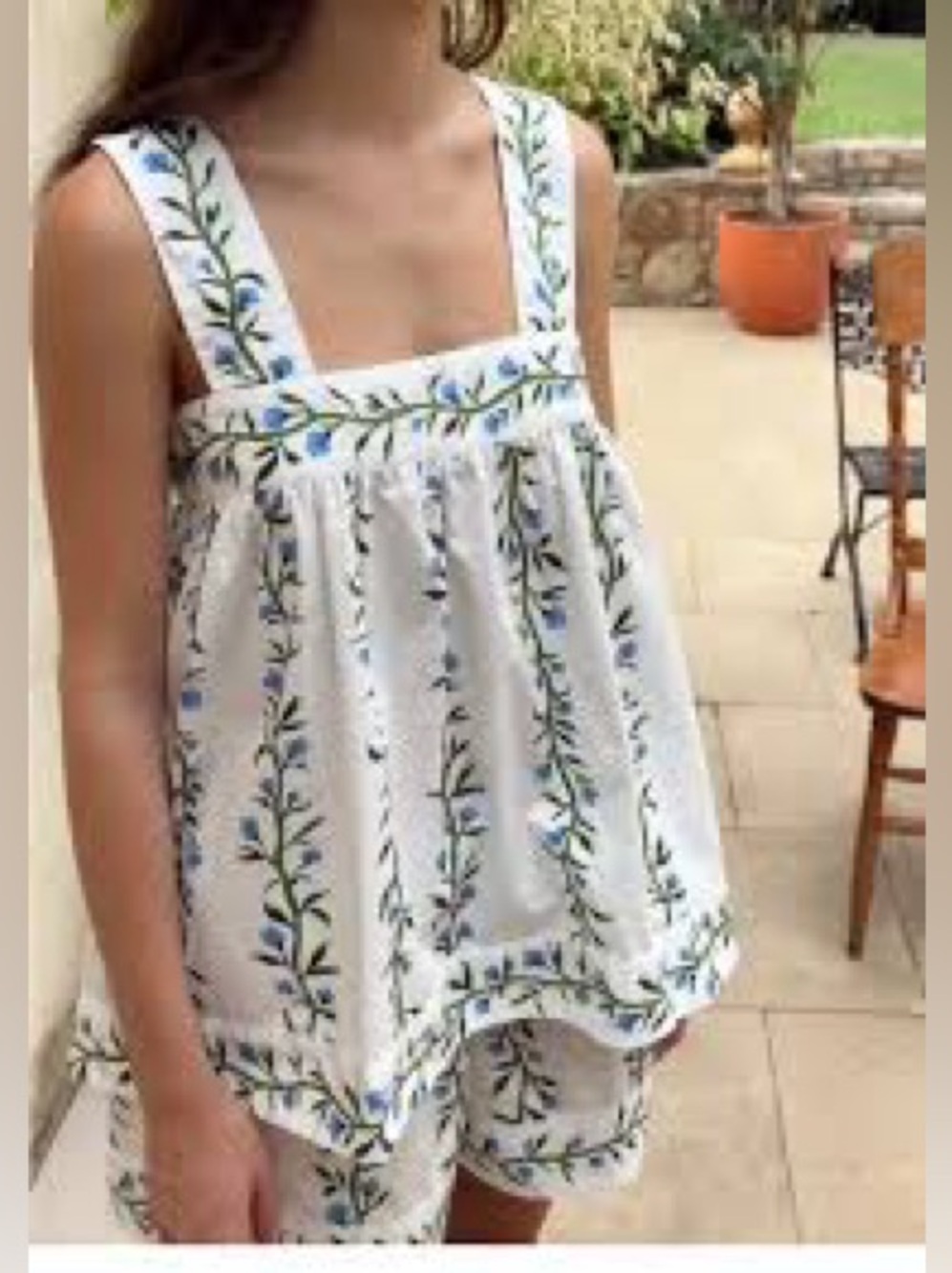 Women’s White Floral-Print Pajama Set - Blue & Green - Picture 4 of 7